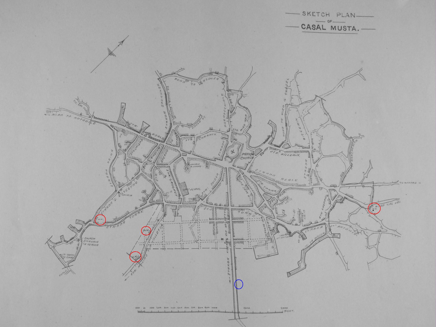 Mappa tal-Mosta tal-1824 turi l-mithna l-Qadima