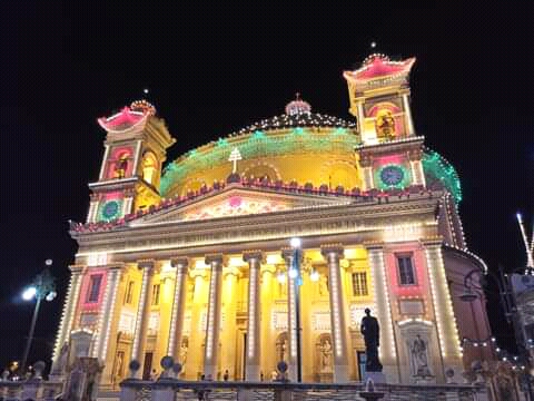 Mosta Rotunda as lit up for year 2022 feast